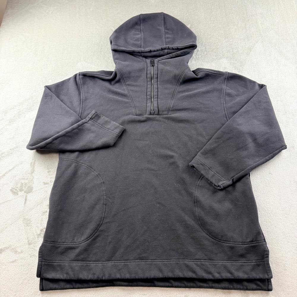 Athleta Retroplush Womens Large Tunic Hoodie Black Quarter Zip Fleece Sweatshirt